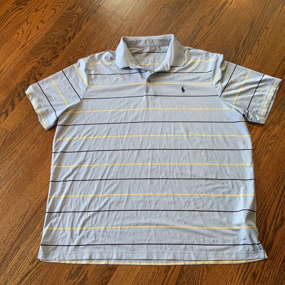 Ralph Lauren‎ Shirt Mens 2XL Blue Striped RLX Short Sleeve Performance Polo
